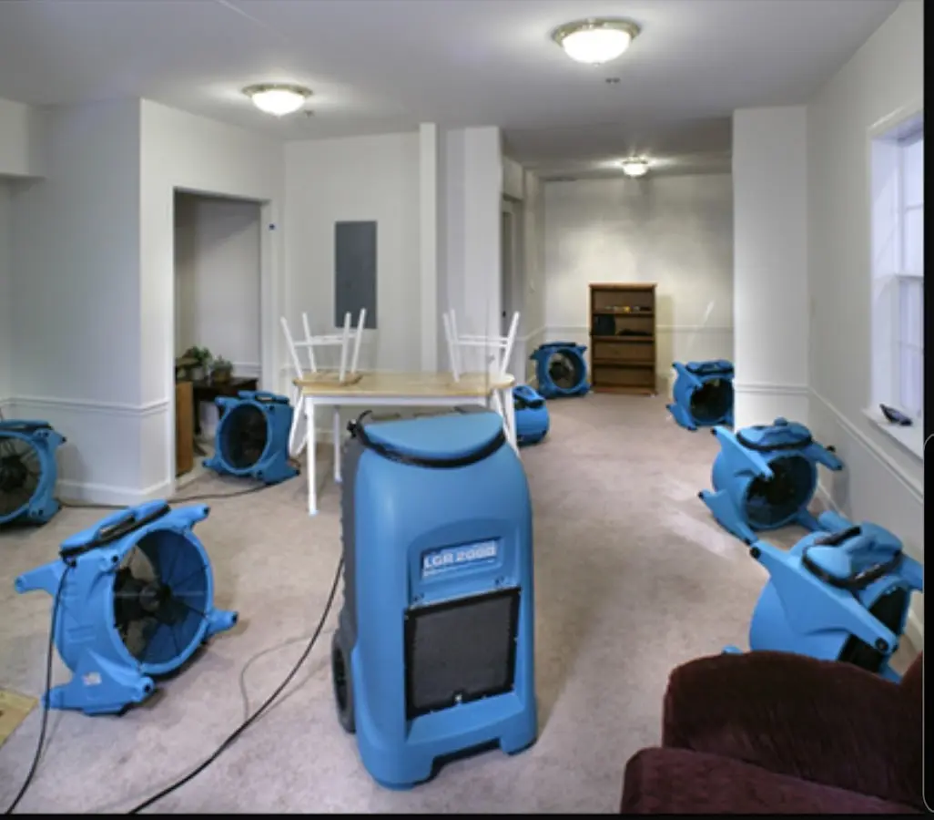 Air movers and dehumidifier setup for Water Extraction & Removal in Millcreek